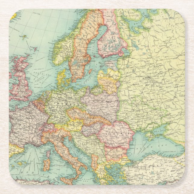 Europe political Map Square Paper Coaster (Front)