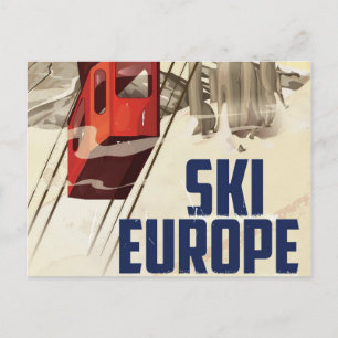 Europe Skiing vintage travel poster. Postcard
