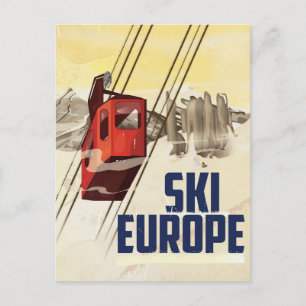 Europe Skiing vintage travel poster. Postcard
