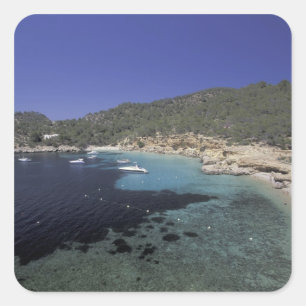Europe, Spain, Balearics, Ibiza, Cala Salada. Square Sticker