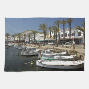 Europe, Spain, Minorca (aka Menorca). Fishing Tea Towel