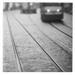 Europe, Switzerland, Berne. Tram tracks, Tile