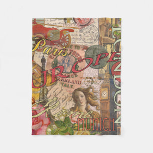 Europe Travel Vintage European Paris France Art Fleece Blanket