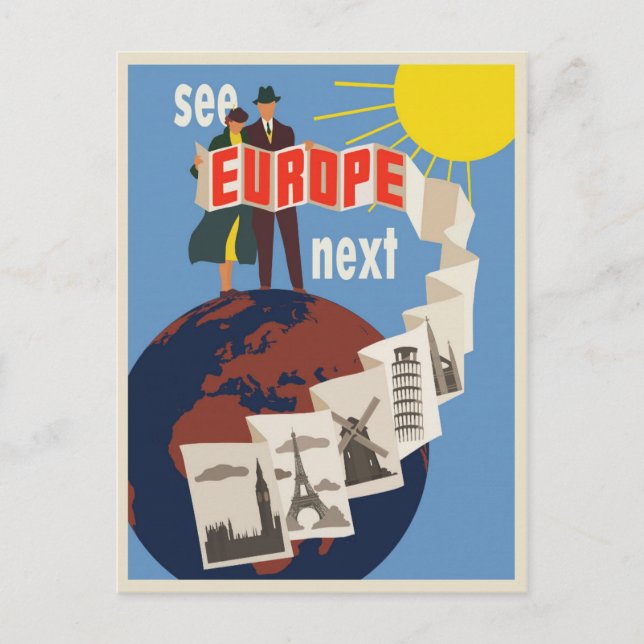 Europe Vacation Vintage Travel Poster Postcard (Front)