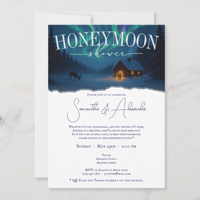 Europe Winter Aurora Borealis Honeymoon Shower Invitation (Front)