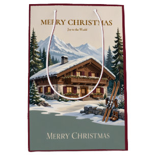 European Alpine Christmas- Snowy Mountain Winter Medium Gift Bag