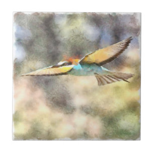European Bee Eater In Flight Watercolor Ceramic Tile