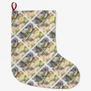 European Bee Eater In Flight Watercolor Large Christmas Stocking