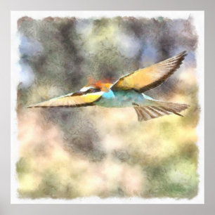European Bee Eater In Flight Watercolor Poster
