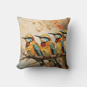 European Bee-eater Sitting Birds Painting Cushion