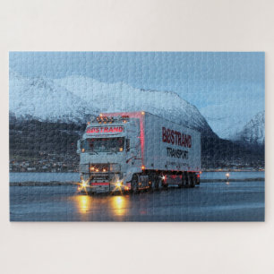 European Cab Over Big Rig 18 Wheeler Mountain Run Jigsaw Puzzle