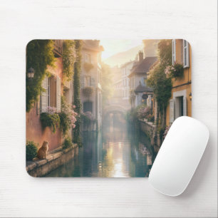 European Canal with a Ginger Cat Mouse Pad