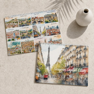 European Capital Cities 2027 Watercolor Travel Art Calendar