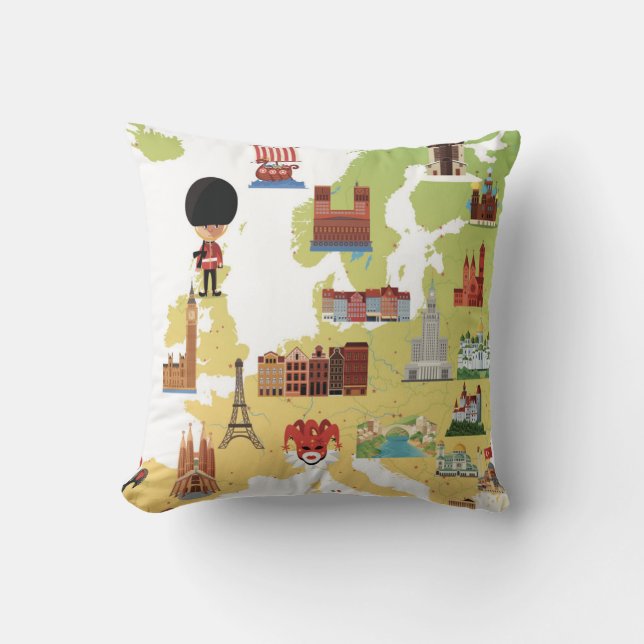 European Cartoon Map Cushion (Front)
