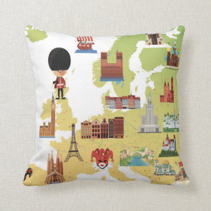 European Cartoon Map Cushion
