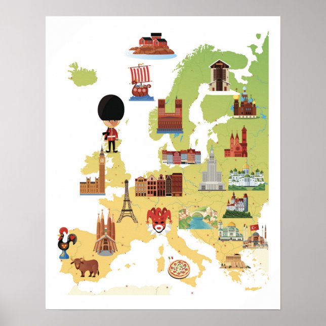 European Cartoon Map Poster (Front)