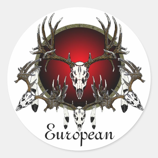 European  deer skulls classic round sticker (Front)