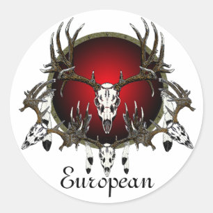 European deer skulls classic round sticker