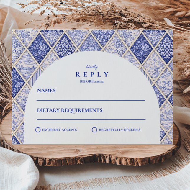European Delft Tile Wedding RSVP Card (Creator Uploaded)