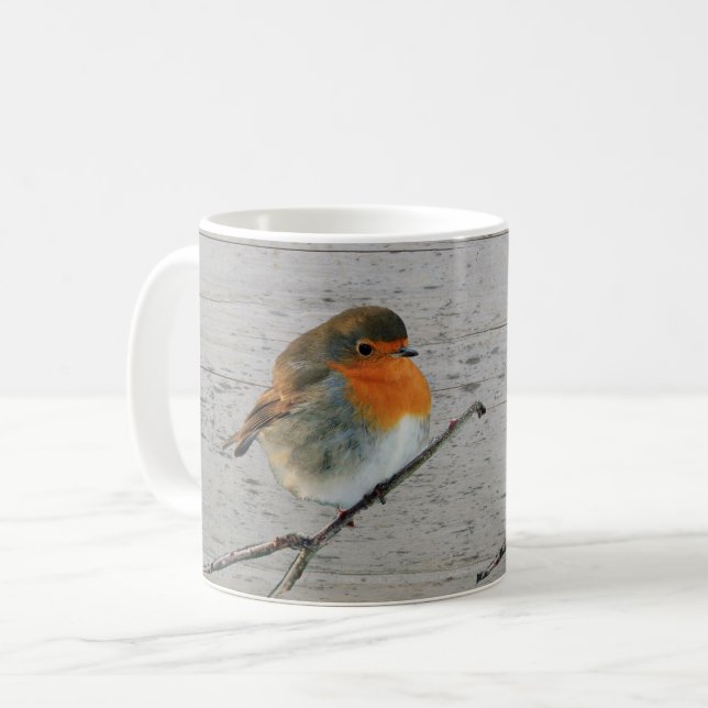 European English Robin bird red breasts driftwood Coffee Mug (Front Left)