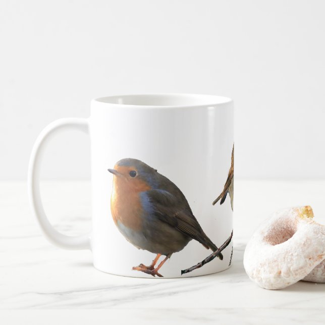 European English Robin birds red breasts Coffee Mug (With Donut)