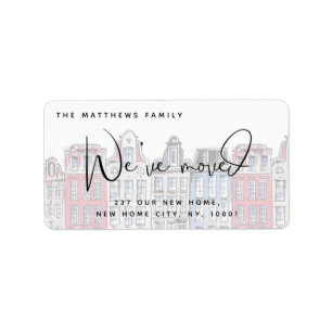 European Houses Watercolor New Home Moving Address Label