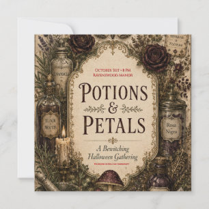 European-Inspired Halloween , Ivy and Antique Gold Invitation