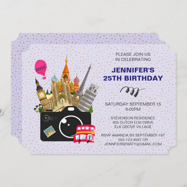 European Landmarks Taste of Europe Birthday Invitation (Front/Back)