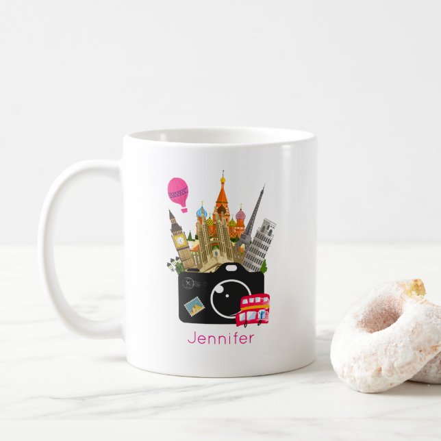 European Landmarks Travel Photographer Coffee Mug (With Donut)
