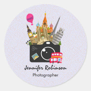 European Landmarks with a Camera Classic Round Sticker