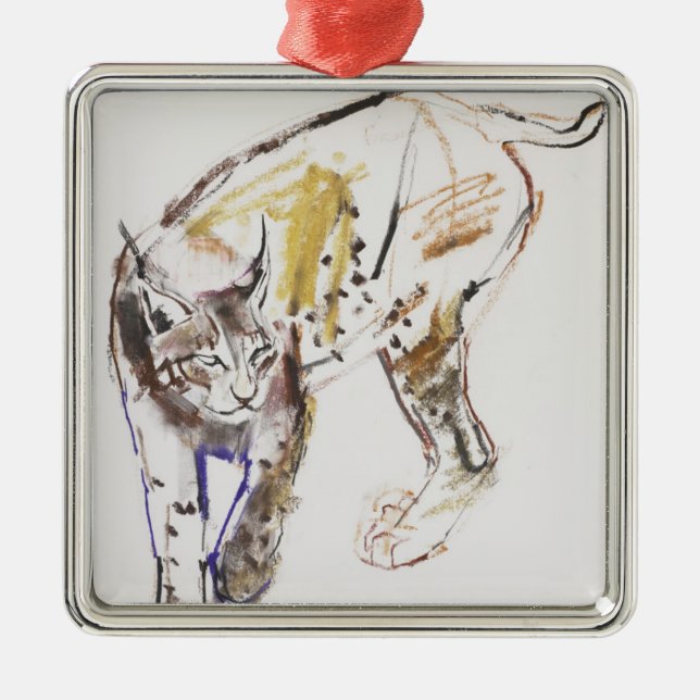 European Lynx Metal Ornament (Front)