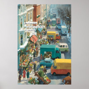 European Market Quote Poster  Flower Street Scene