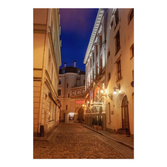 European Old Town City Streets at Night Photo Print (Front)