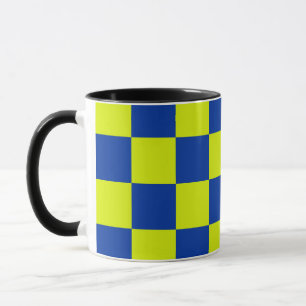 european police cars square colours chequered patt mug