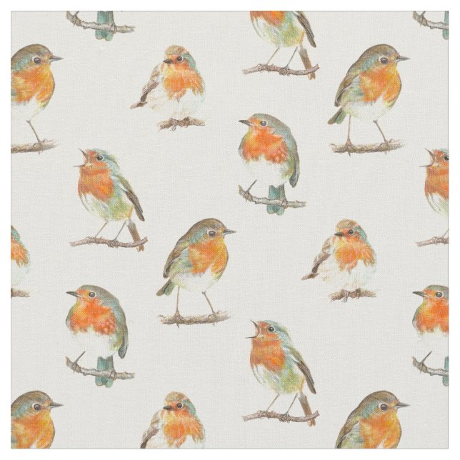 European red robin bird design. fabric (Close Up)