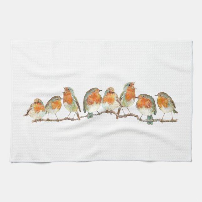 European red robin bird design. tea towel (Horizontal)