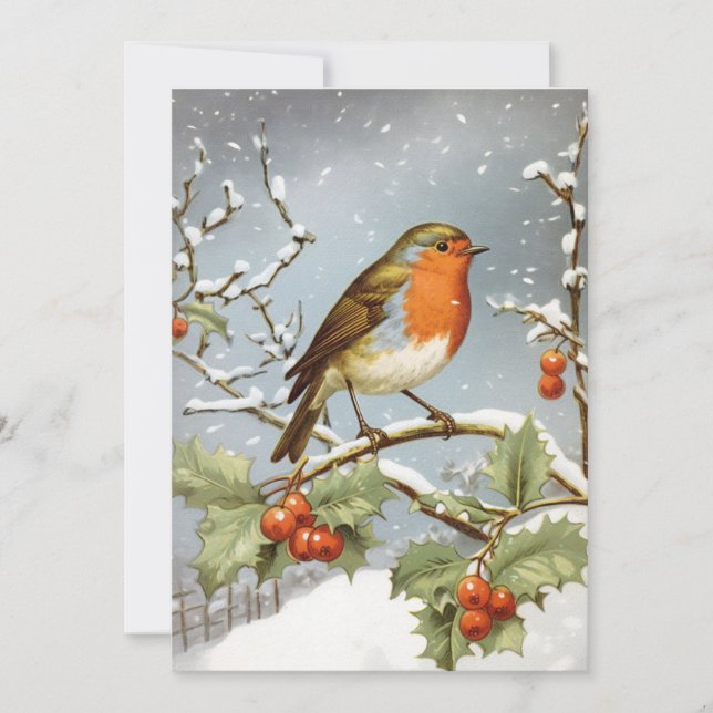 European Robin Bird Holly Snow Christmas Holiday (Front)