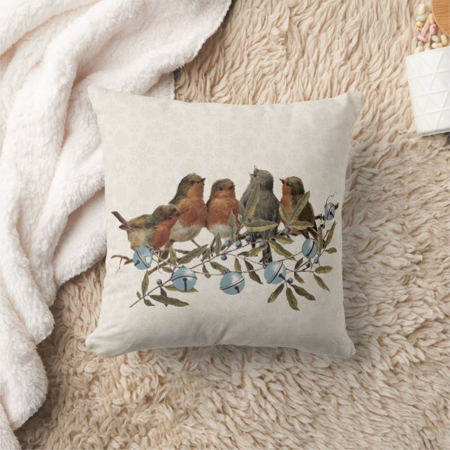 European Robin Bird Jingle Bell Snowflake Holiday  Cushion (Blanket)