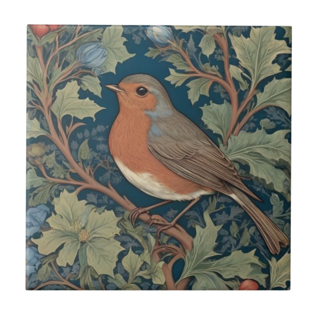 European Robin Bird William Morris style Left Ceramic Tile (Front)