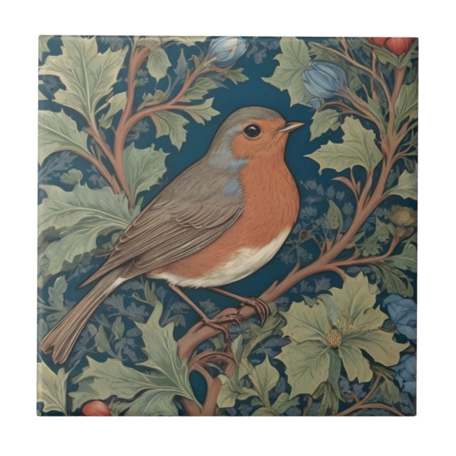 European Robin Bird William Morris style Right Ceramic Tile (Front)