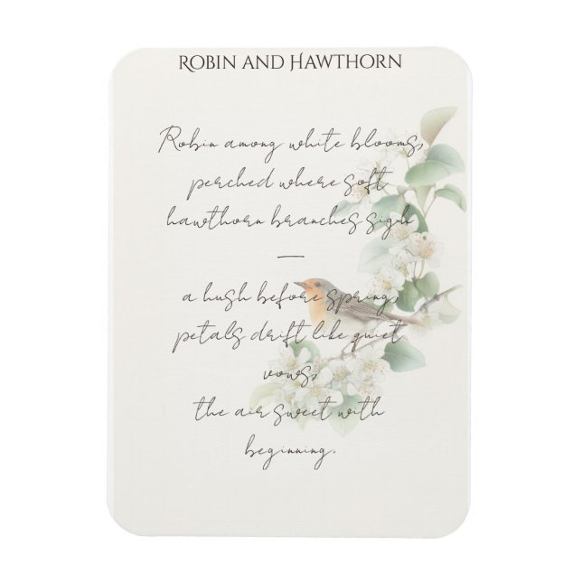 European Robin & Hawthorn – Editable Botanical Wed Magnet (Vertical)