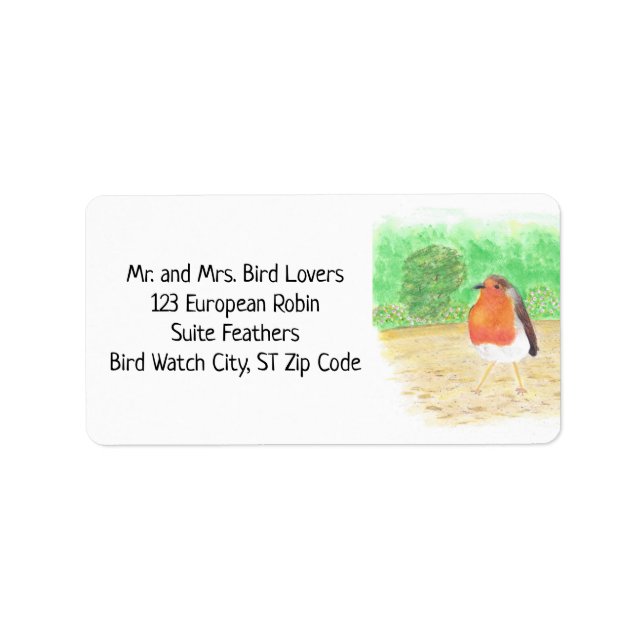 European Robin in Watercolor, Address Labels (Front)