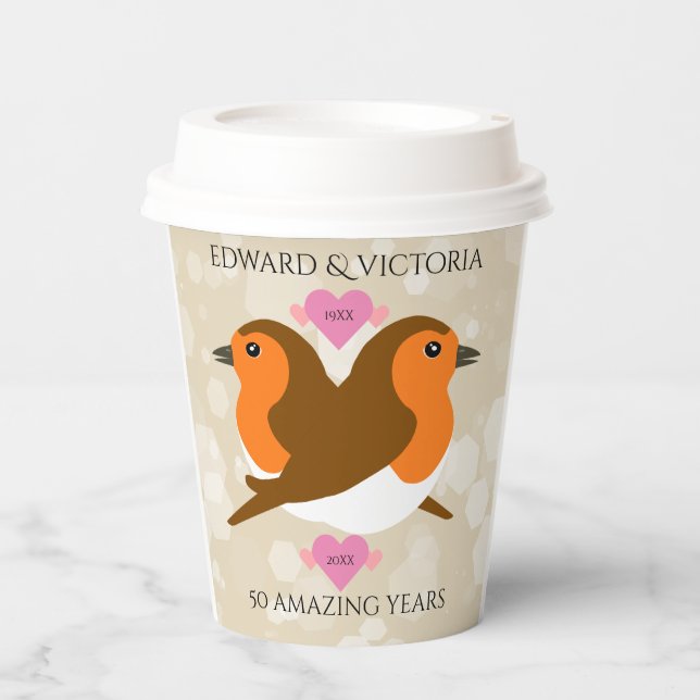European Robins Lovebirds Any Year Anniversary Paper Cups (Front)