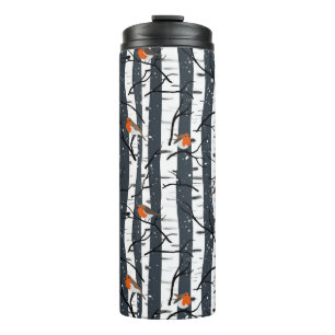 European Robins on Silver Birch in the Snow grey Thermal Tumbler