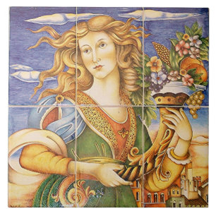European Spanish Tile Woman Cornucopia Mosaic