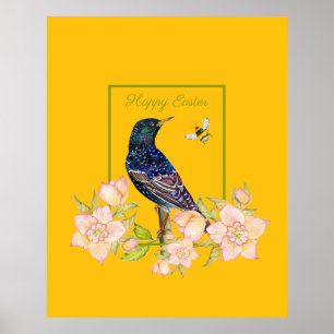 European Starling Bird Watercolor Poster