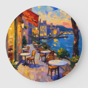 European Street at Sunset Large Clock