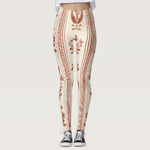 European Terracotta Toile with Botanical Stripes Leggings