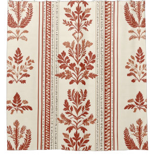 European Terracotta Toile with Botanical Stripes Shower Curtain