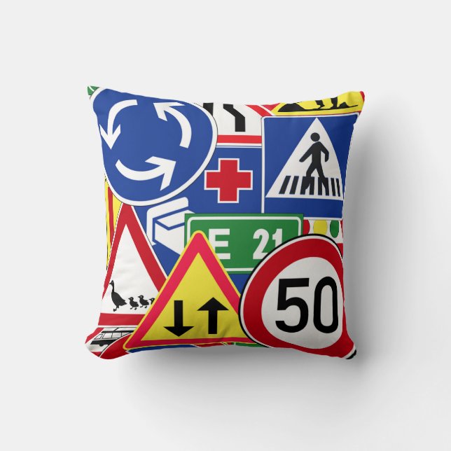 European Traffic Signs Collage Cushion (Front)